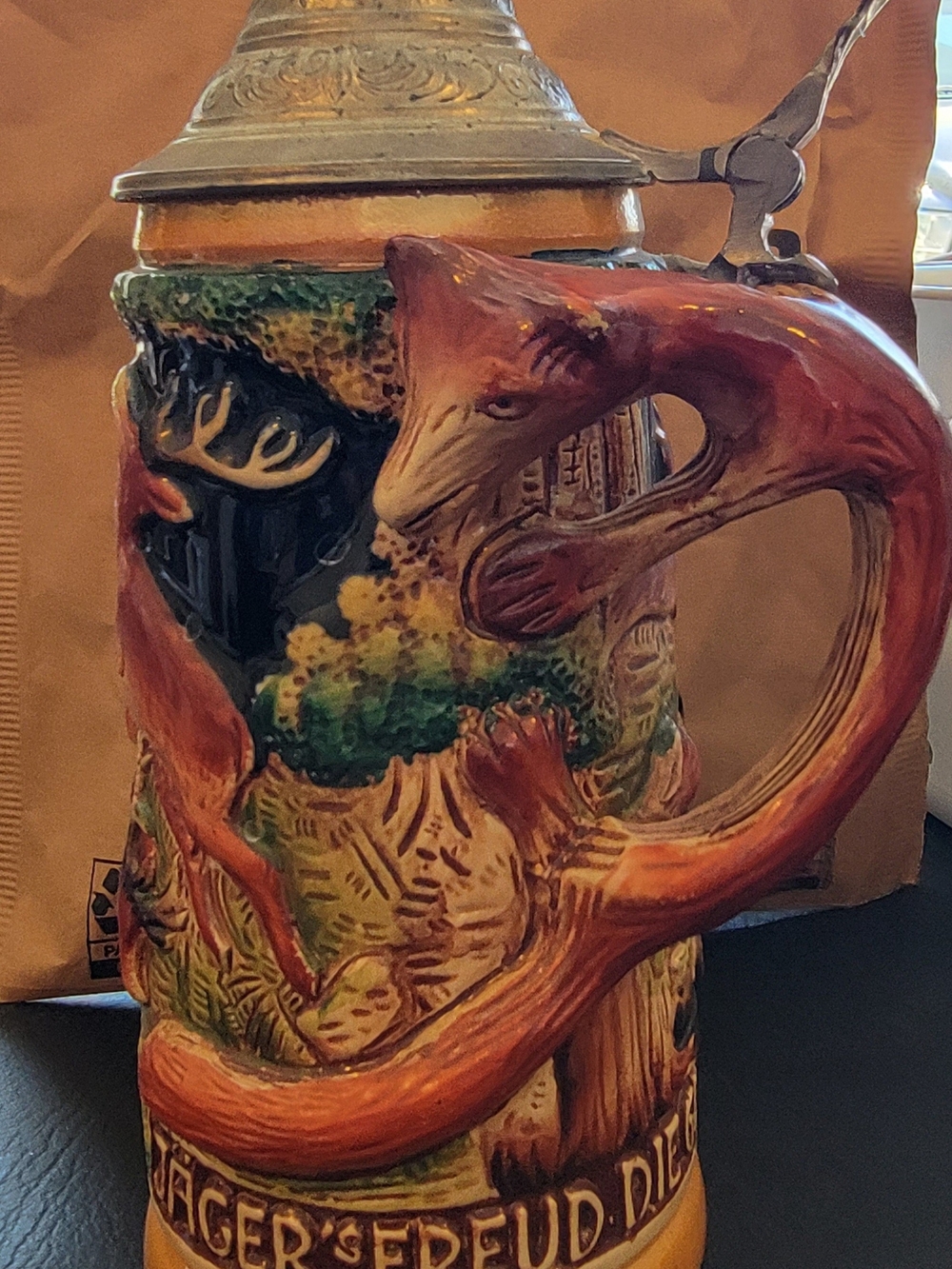 Hand-Painted Ceramic Hunting Scene Stein By King West Germany.